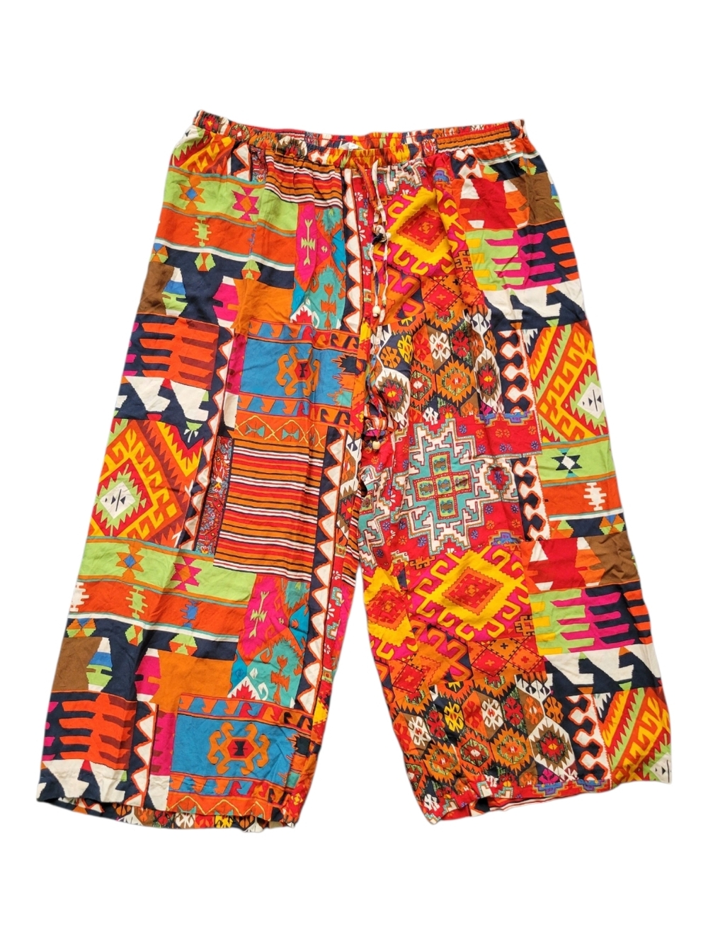 NWT Christian Siriano Cropped Wide Leg Rayon Pants Multi Patchwork Print Boho 3X